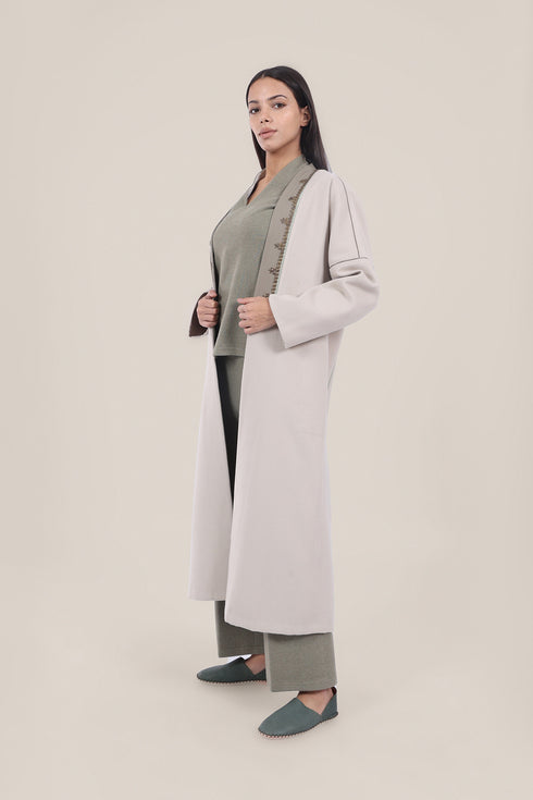Embroidered Wool long Coat